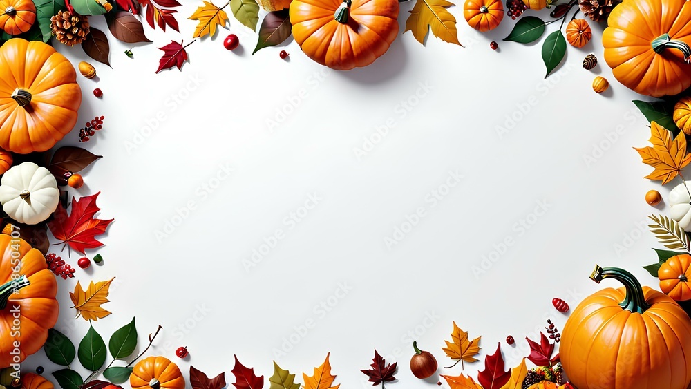 Fototapeta premium autumn leaves and pumpkins, pumpkins and autumn leaves, Thanksgiving layout, Thanksgiving copy space, fall, high definition Thanksgiving images,