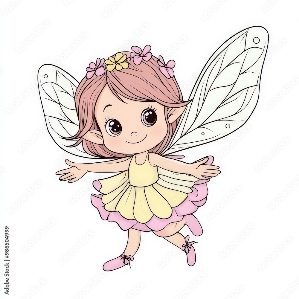 Cute Cartoon Fairy with Pink Dress and Wings Cute Cartoon Fairy with Pink Dress and Wings