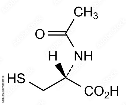 Chemical structure of acetylcysteine, drug substance