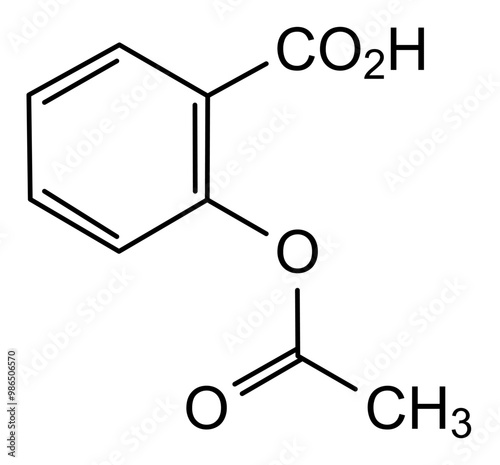 Chemical structure of acetylsalicylic acid, drug substance