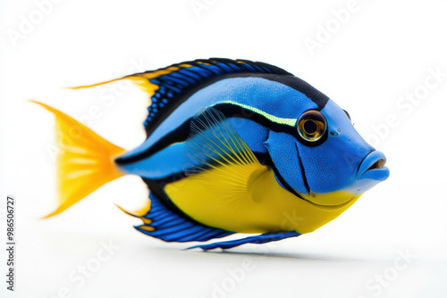 Blue and Yellow Regal Angelfish Isolated on White Background
