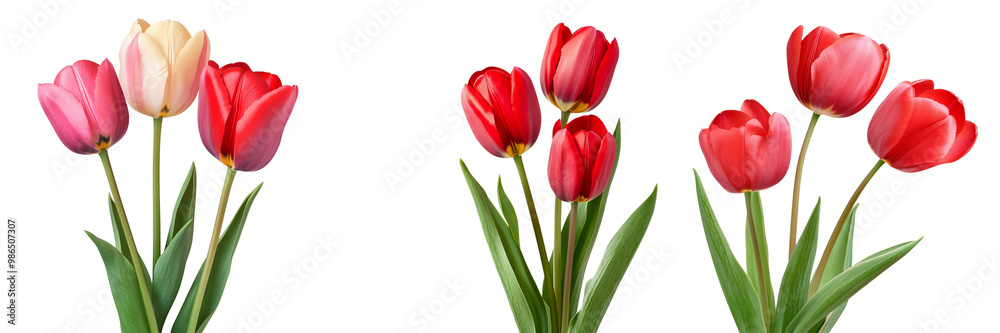 Set of Tulip flowers grenn and read isolated on a transparent background Set of Tulip flowers grenn and read isolated on a transparent background