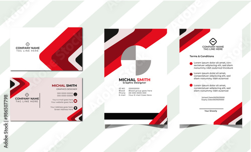 Modern abstract Creative corporate identity Bundle- Professional business card & id card with 4 color combination. Those color are black, white, red & barn red.
 photo