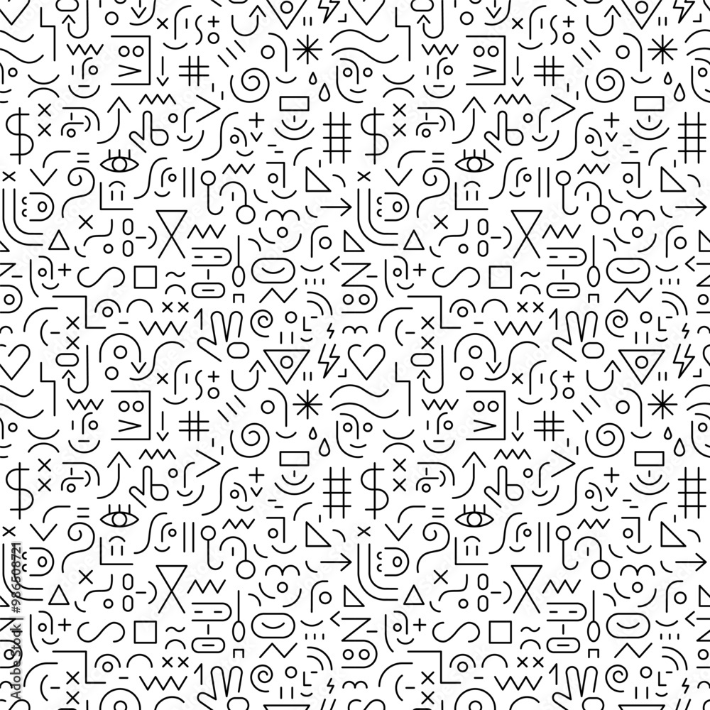 Faces of people creative abstract style seamless pattern , funny education line sign and symbol Faces of people creative abstract style seamless pattern , funny education line sign and symbol