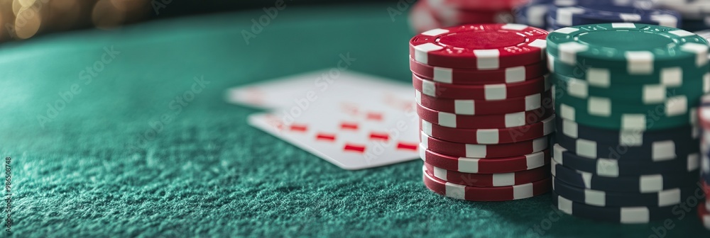 Obraz premium set of cards on a poker table with copy space