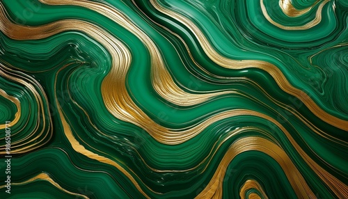 Green malachite stone texture with glittering golden veins background