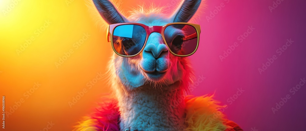 Punk llama in bright attire and sunglasses, playful and cool Punk llama in bright attire and sunglasses, playful and cool