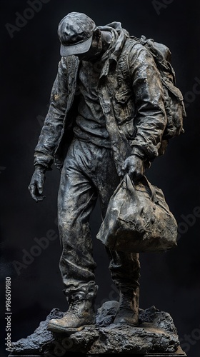 Bronze Sculpture of a Man Carrying a Heavy Burden