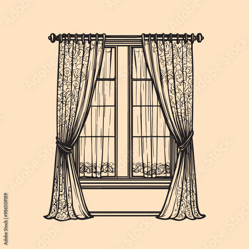 Fabric curtains icon for windows, doors & balcony 