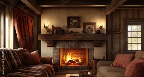 Cozy Living Room with Fireplace and Rustic Decor