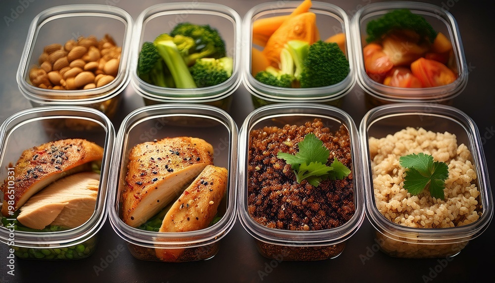 Healthy meal prep containers with quinoa and chicken Healthy meal prep containers with quinoa and chicken