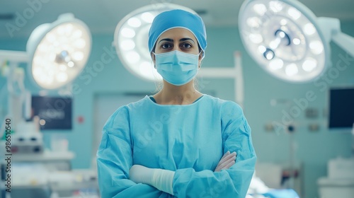 Skilled Pakistani Surgeon Standing in Modern Operating Room, Her Confidence and Competence Reflecting a Commitment to Healthcare Excellence