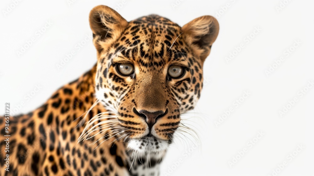 Stylish Leopard with Curious Eyes on Isolated White Background Stylish Leopard with Curious Eyes on Isolated White Background