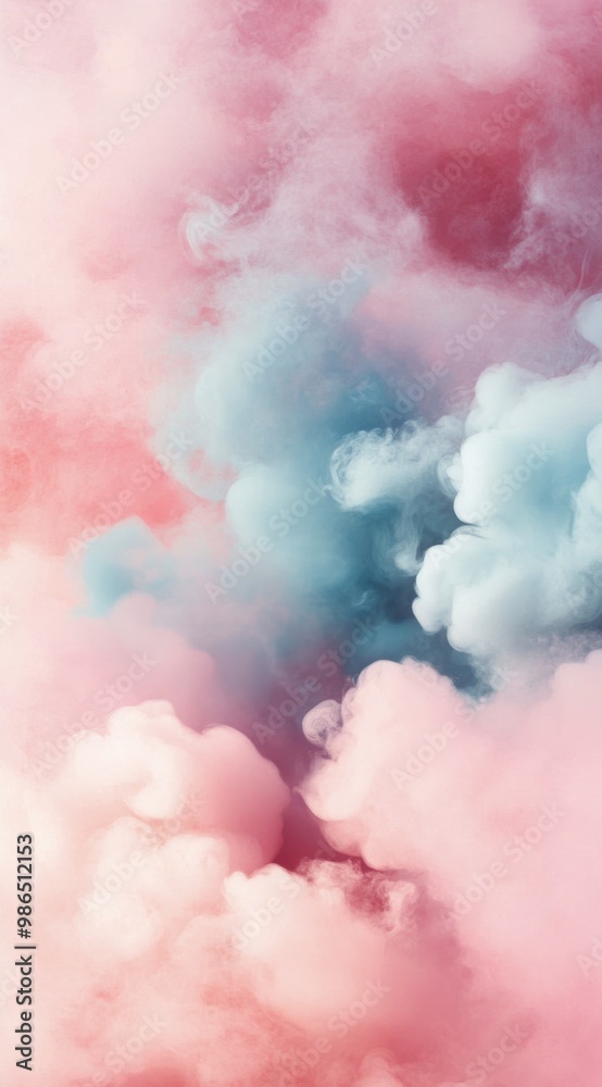 Naklejka premium Colorful clouds swirl in shades of pink and blue at sunset in a dreamy atmosphere