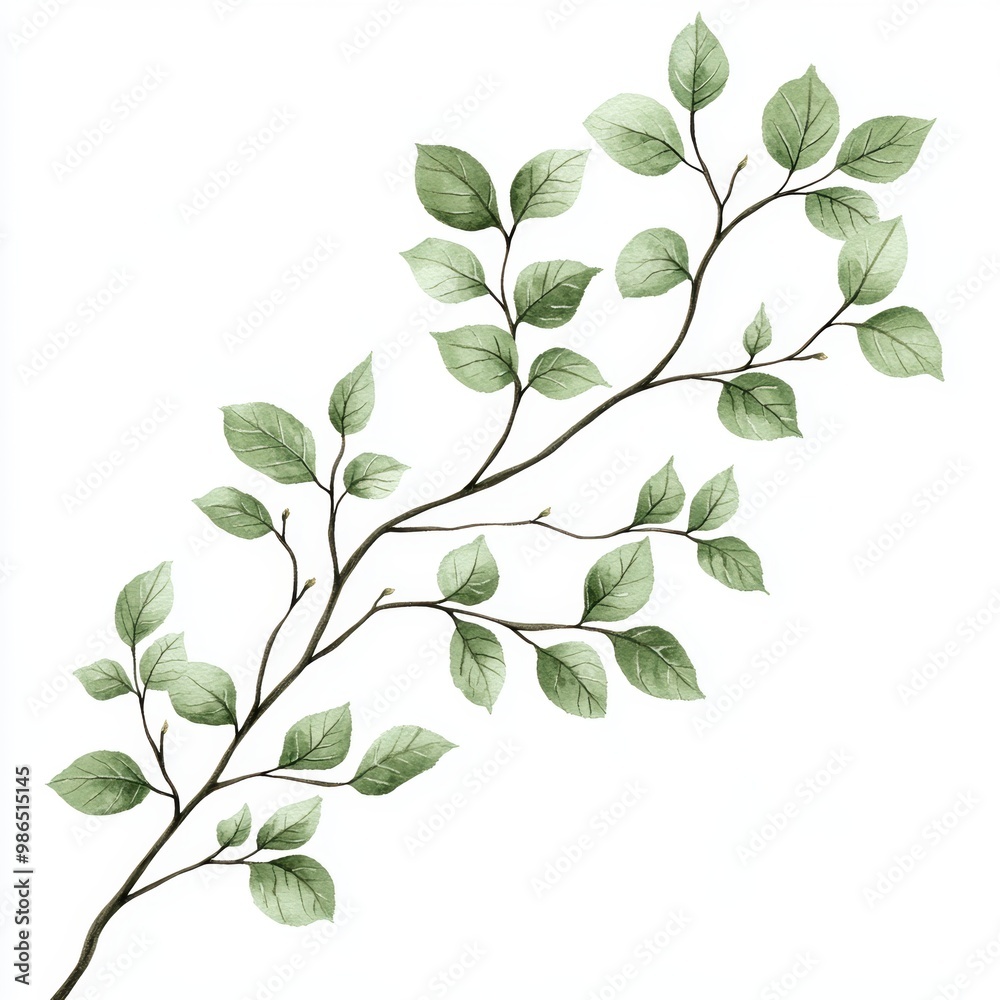 Detailed Illustration of a Branch with Small Leaves