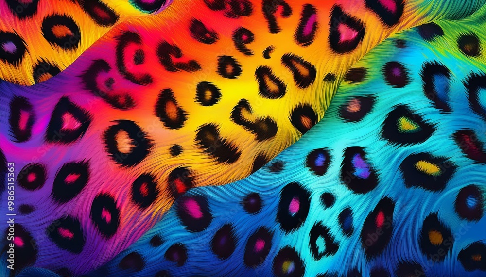 Rainbow neon leopard print background showing colorful wild animal pattern Rainbow neon leopard print background showing colorful wild animal pattern