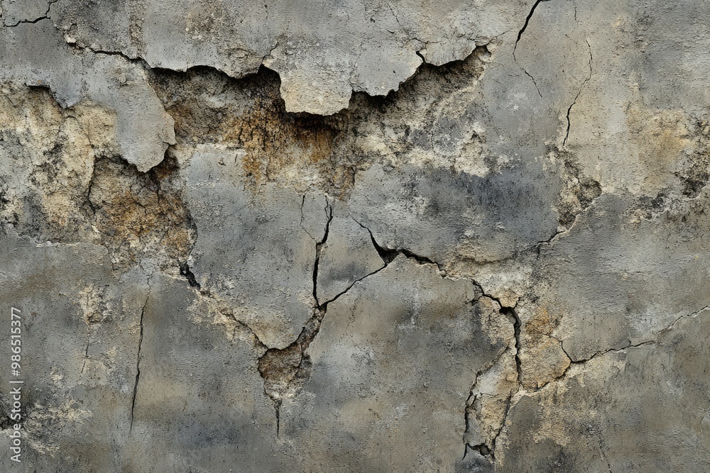 Fototapeta premium Rough concrete wall texture with cracks, chips, and weathered surfaces
