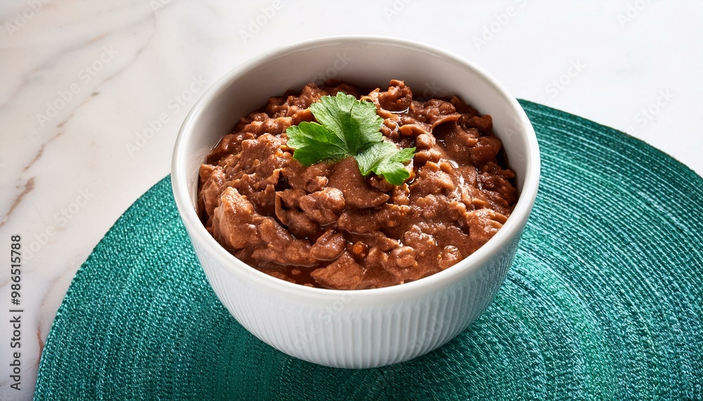 Refried beans in a white bowl, mexican dish Refried beans in a white bowl, mexican dish