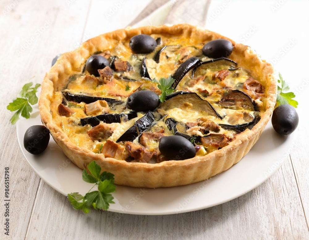 Quiche with eggplant, chicken and olives Quiche with eggplant, chicken and olives