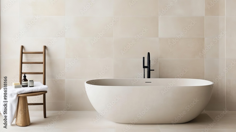 Soft beige tiles with seamless edges in a minimalist bathroom, minimalist bathroom tiles, natural modern simplicity Soft beige tiles with seamless edges in a minimalist bathroom, minimalist bathroom tiles, natural modern simplicity