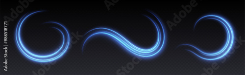 Obraz na płótnie Glowing blue light swirls with smooth, flowing curves. Light effect in motion concept. Vector illustration. w salonie