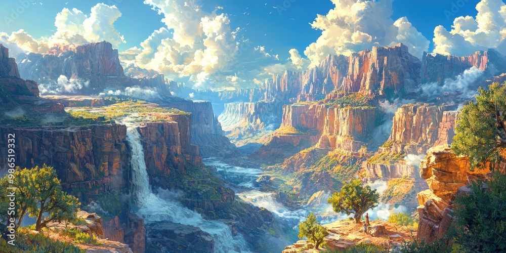 Fototapeta premium Majestic Grand Canyon Panorama - Hyper-Realistic Landscape of Breathtaking Natural Wonder with Dramatic Cliff Views and Vibrant Colors