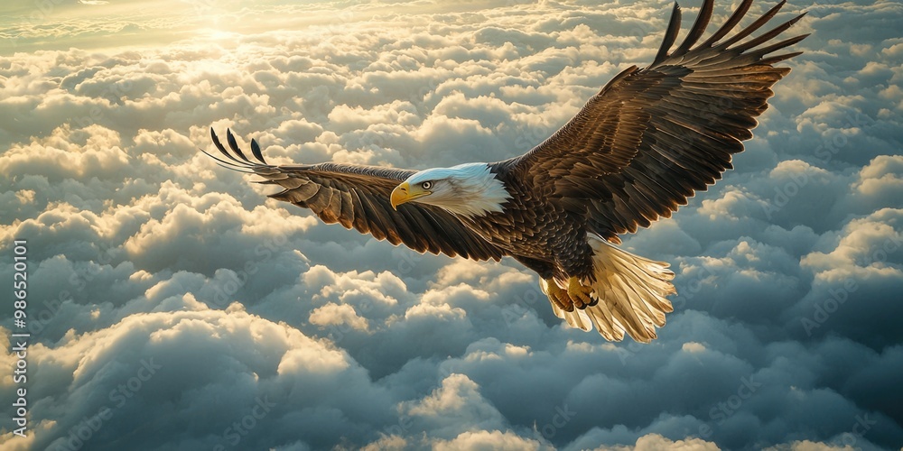 Majestic Eagle Soaring Above the Clouds with Wings Outstretched - Symbol of Strength and Determination in 4K Majestic Eagle Soaring Above the Clouds with Wings Outstretched - Symbol of Strength and Determination in 4K
