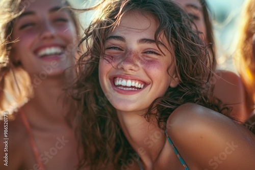 Joyful Friends Enjoying Summer Laughter in Photorealistic Scene