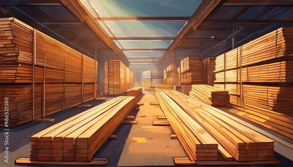 Warehouse of wooden boards Warehouse of wooden boards