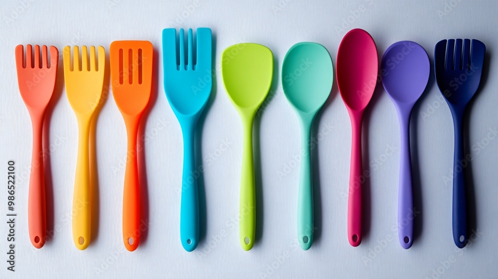 Set of colorful silicone spatulas, isolated on a clean white backdrop Set of colorful silicone spatulas, isolated on a clean white backdrop