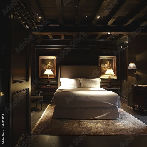 Simple Aesthetic Bed Room Interior Night view 
