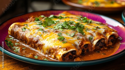 Wallpaper Mural Pumpkin and black bean enchiladas, topped with melted cheese, isolated on a vibrant ceramic plate Torontodigital.ca