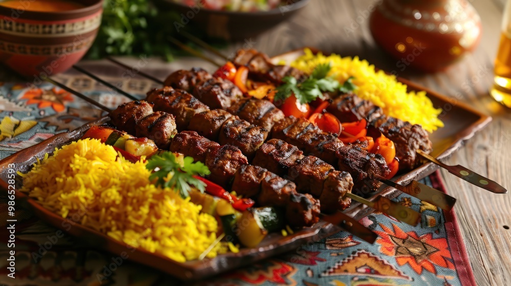 Delicious Middle Eastern Kebab with Rice Delicious Middle Eastern Kebab with Rice