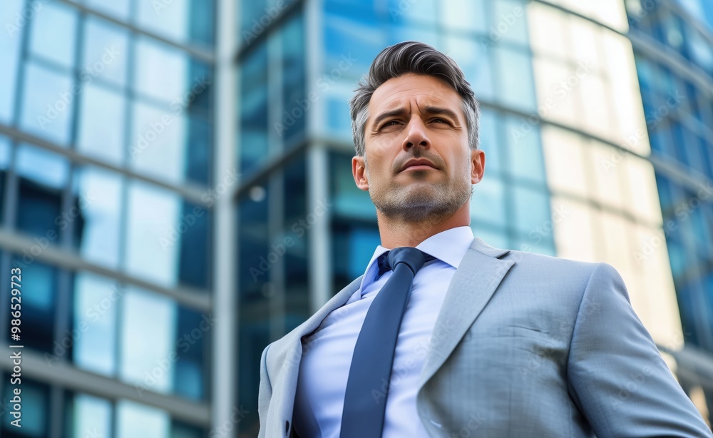 wealthy Confident elegant wealthy businessman looking away posing in the city with skyscrapers in the background wealthy Confident elegant wealthy businessman looking away posing in the city with skyscrapers in the background