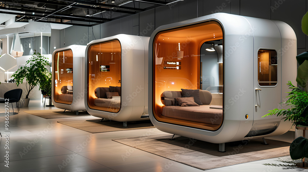 Modern Futuristic Sleep Pods in a Minimalist Interior