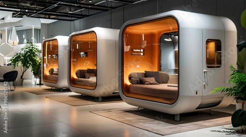 Modern Futuristic Sleep Pods in a Minimalist Interior