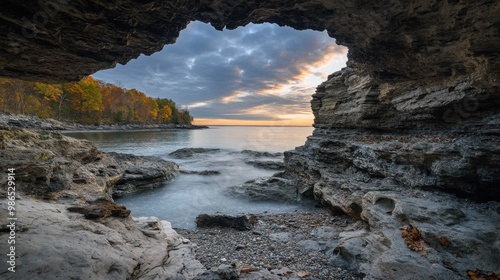 Cave Point County Park captured with Nikon D850, showcasing natural beauty in National Geographic style. Stunning landscapes and vivid details. High-resolution imagery. 