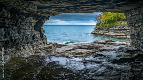 Cave Point County Park captured with Nikon D850, showcasing natural beauty in National Geographic style. Stunning landscapes and vivid details. High-resolution imagery. 