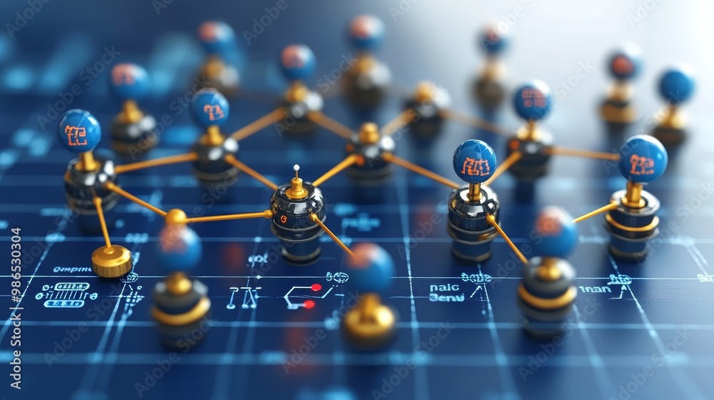A close-up view of a digital network structure showcasing nodes and connections with a futuristic design. A close-up view of a digital network structure showcasing nodes and connections with a futuristic design.