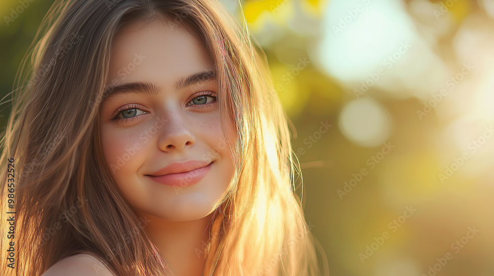 A serene woman smiling softly, her face radiating with a fresh, natural glow, the background blurred with hints of nature and tranquility, emphasizing her clean skin and relaxed ex A serene woman smiling softly, her face radiating with a fresh, natural glow, the background blurred with hints of nature and tranquility, emphasizing her clean skin and relaxed ex