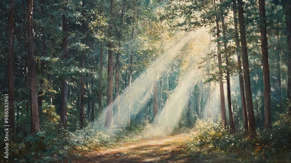 Fototapeta premium A Sunlit Path Through a Dense Forest