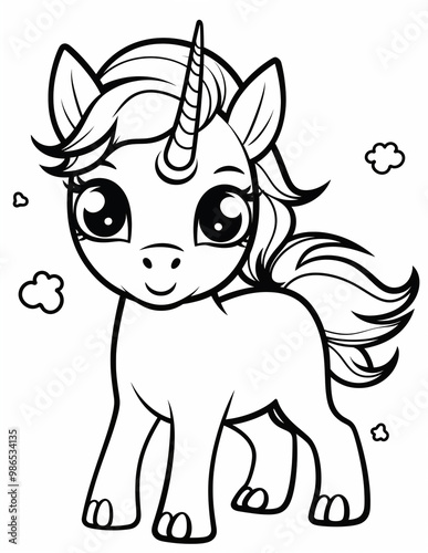 cute unicorn easy coloring page with thick lines. ready to print on 8.5x11 inch paper at 300 dpi for high quality printing