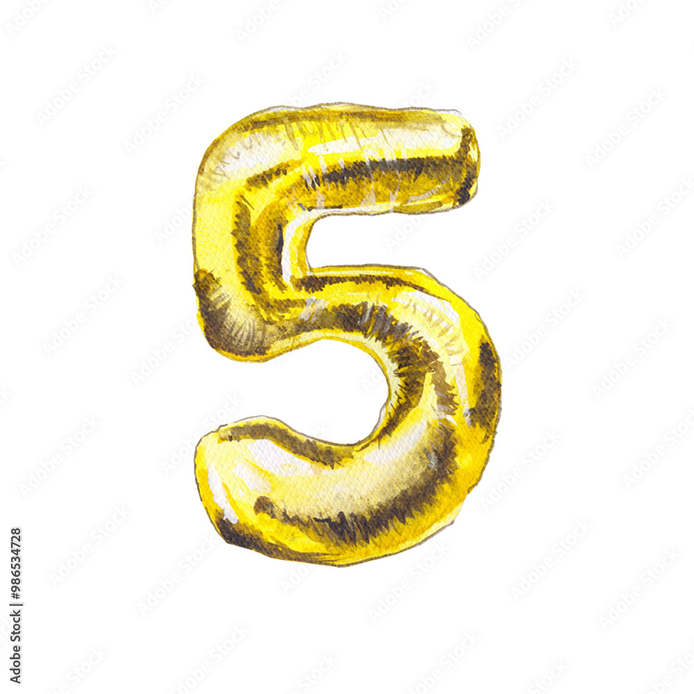 watercolor balloon set number five made of gold metallic foil, number shaped metallic balloon design for event decoration cards banners watercolor balloon set number five made of gold metallic foil, number shaped metallic balloon design for event decoration cards banners