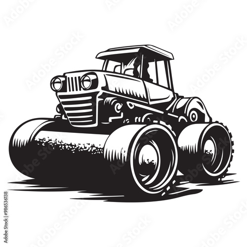 Road Roller Roller-Compactor or Steamroller cartoon Silhouette, compactor roller silhouettes. Heavy machinery for construction and mining