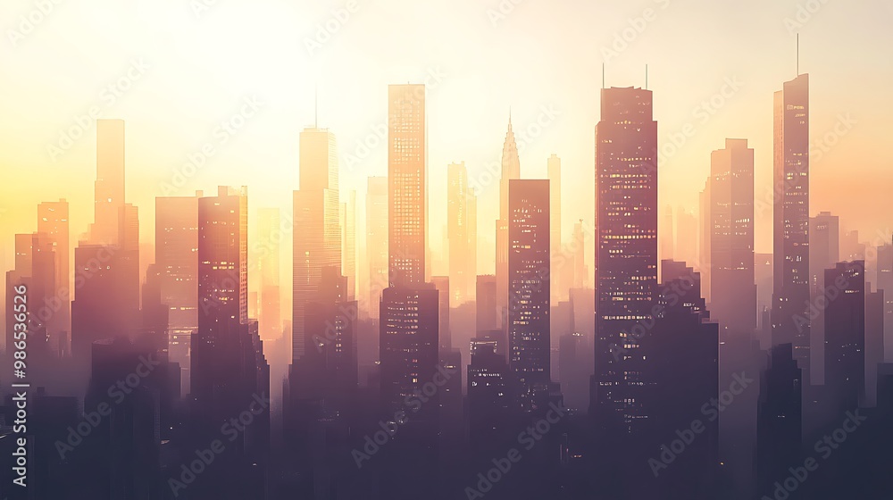 A Cityscape of Skyscrapers Bathed in Golden Light at Dawn A Cityscape of Skyscrapers Bathed in Golden Light at Dawn
