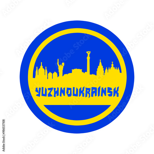 Ukrainian cities in the colors of the Ukrainian flag, Yuzhnoukrainsk photo