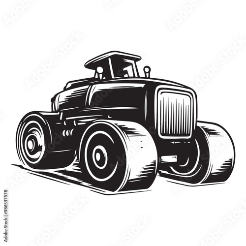 Road Roller Roller-Compactor or Steamroller cartoon Silhouette, compactor roller silhouettes. Heavy machinery for construction and mining
