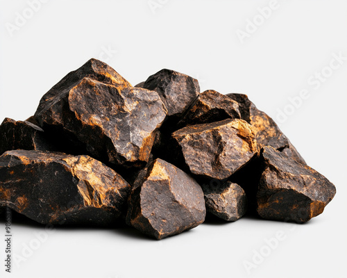 A collection of dark rocks with unique textures and earthy colors, ideal for backgrounds or natural-themed projects.