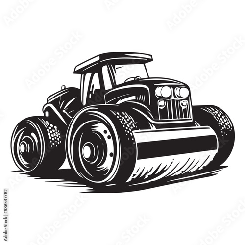 Road Roller Roller-Compactor or Steamroller cartoon Silhouette, compactor roller silhouettes. Heavy machinery for construction and mining