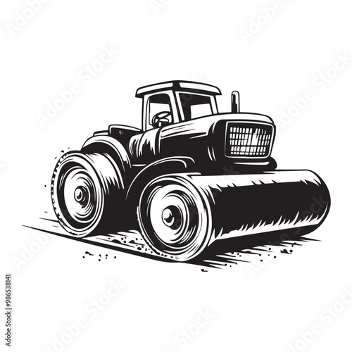 Road Roller Roller-Compactor or Steamroller cartoon Silhouette, compactor roller silhouettes. Heavy machinery for construction and mining